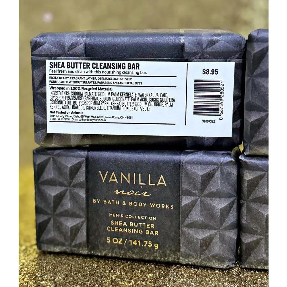 Bath & Body Works 5 oz Men's Vanilla Noir Shea Butter Cleansing Bar Soap x4